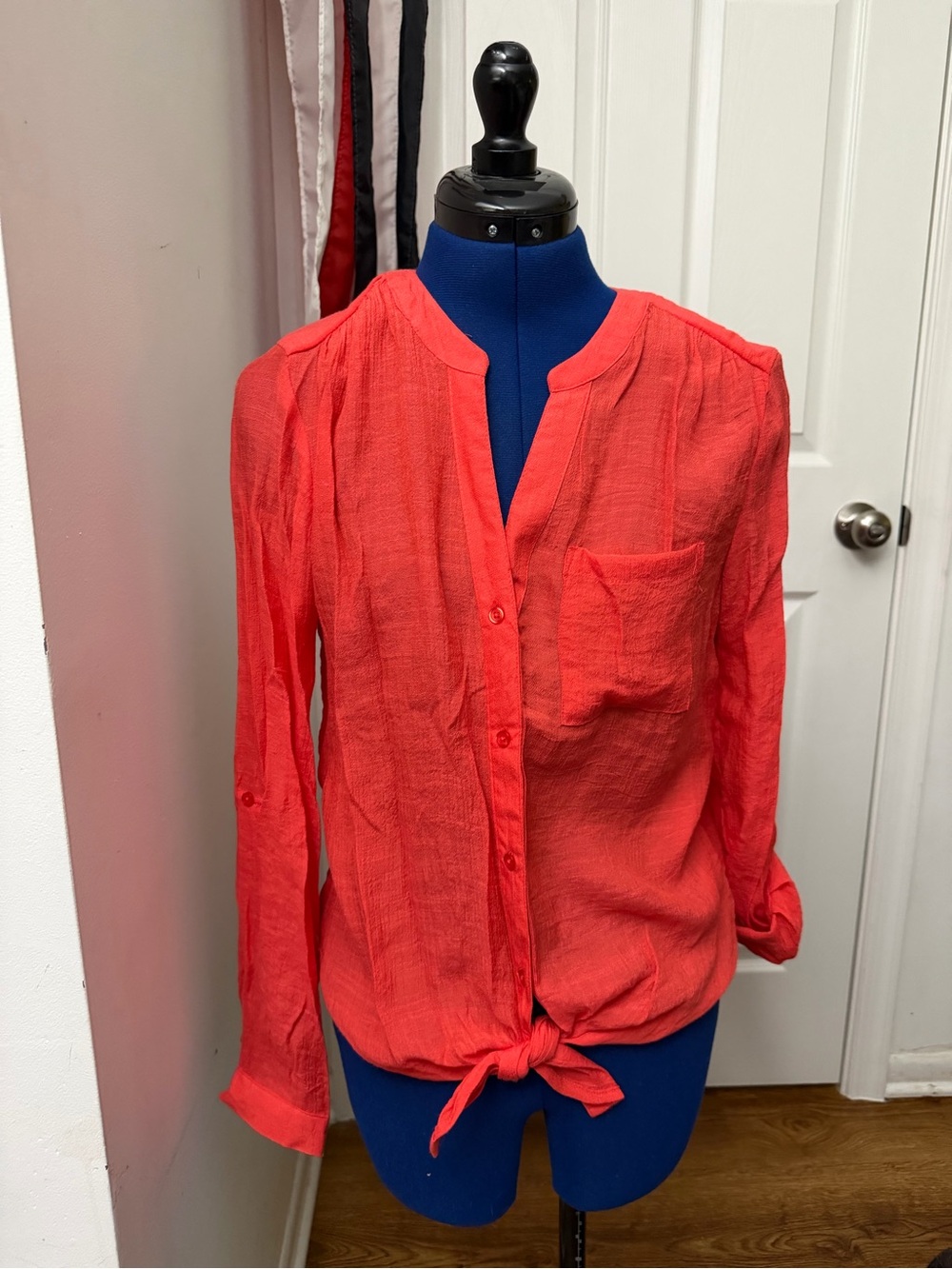 Zac & Rachel Reddish Orange Versatile Button Down Blouse
